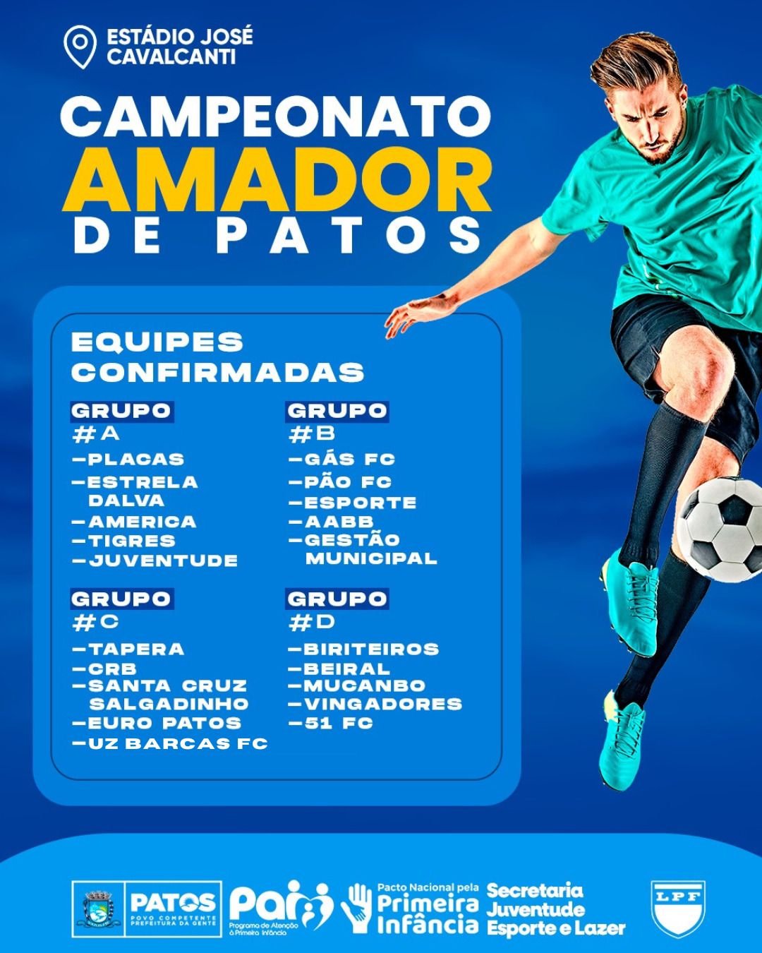 Campeonato Amador de Futebol de Patos inicia nesta terça (14), às 18h, no José Cavalcanti