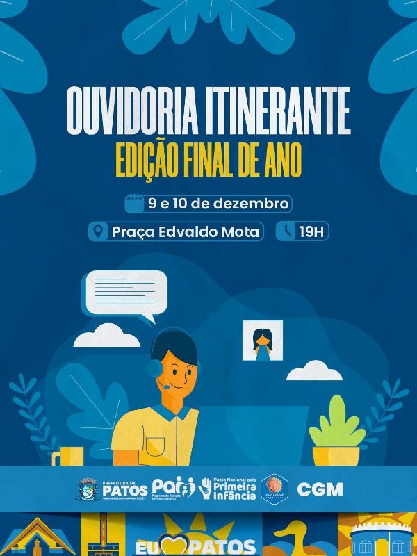 Controladoria Geral de Patos convida população para participar da Ouvidoria Itinerante, nos dias 9 e 10