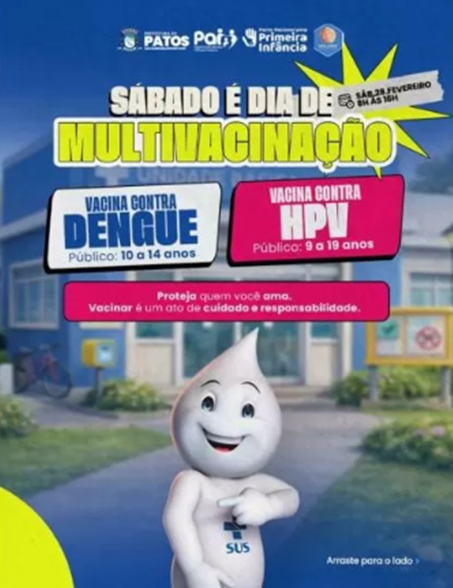 Dia D de Multivacinação em Patos terá foco nas vacinas contra Dengue e HPV neste sábado (28)