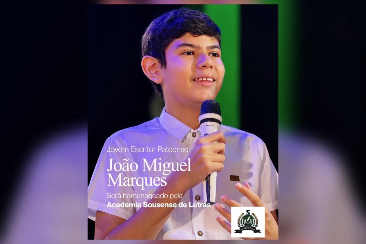 Escritor patoense João Miguel, de 12 anos, será homenageado pela Academia Sousense de Letras