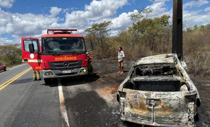 Fiat Toro sai da pista e pega fogo após bater em poste entre as cidades de Piancó e Olho D’água