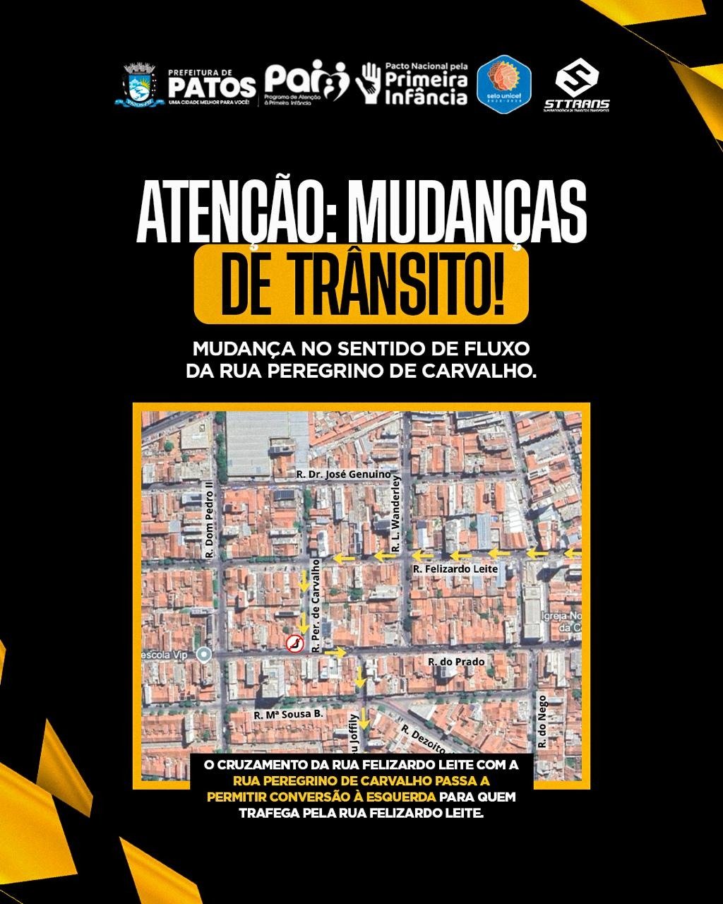 STTRANS altera sentido de fluxo na Rua Peregrino de Carvalho para facilitar acesso à Zona Sul de Patos