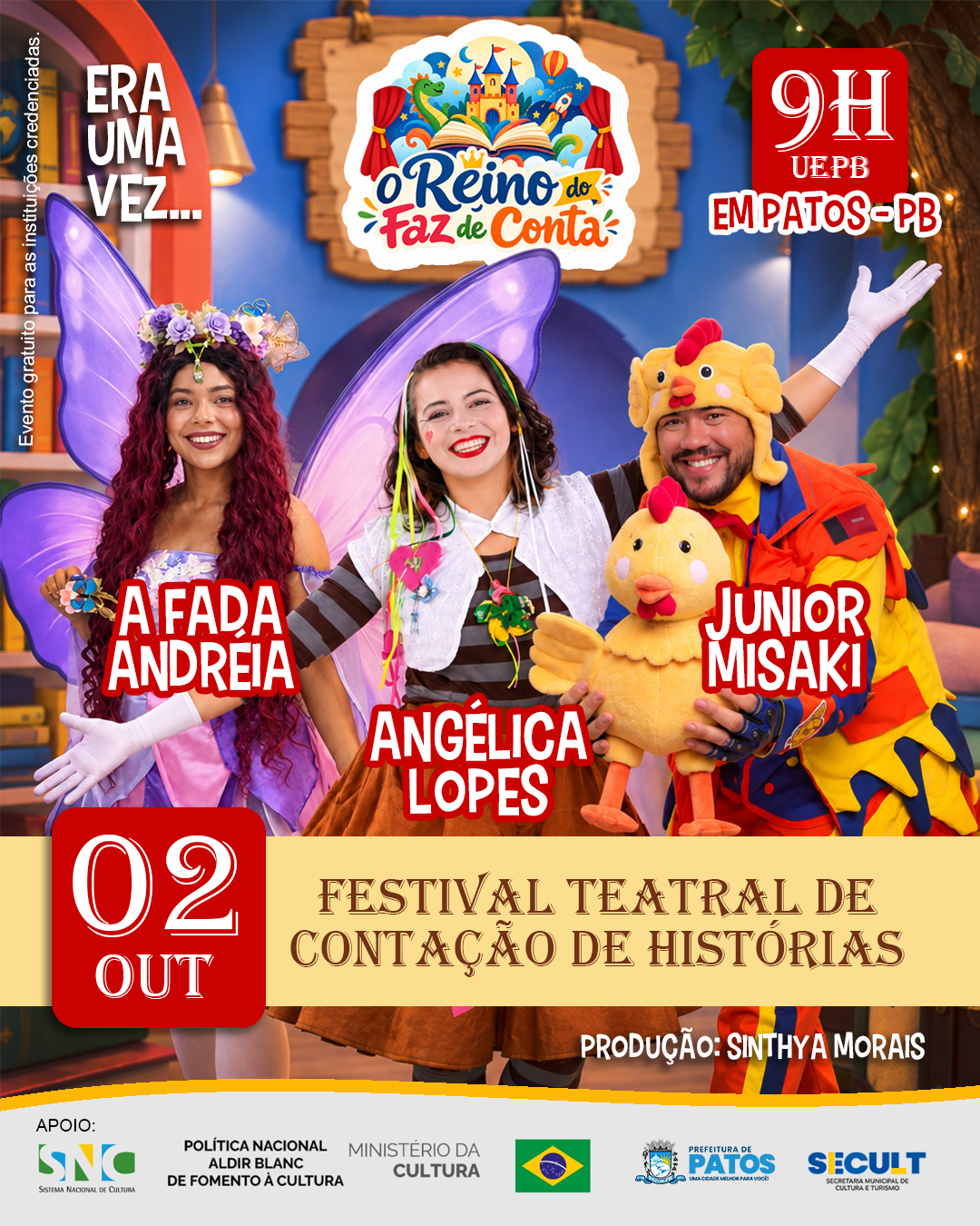 Patos recebe festival de contação de histórias com teatro, música e literatura infantil