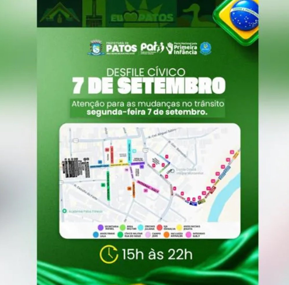 STTRANS anuncia bloqueios para desfile de 7 de Setembro em Patos