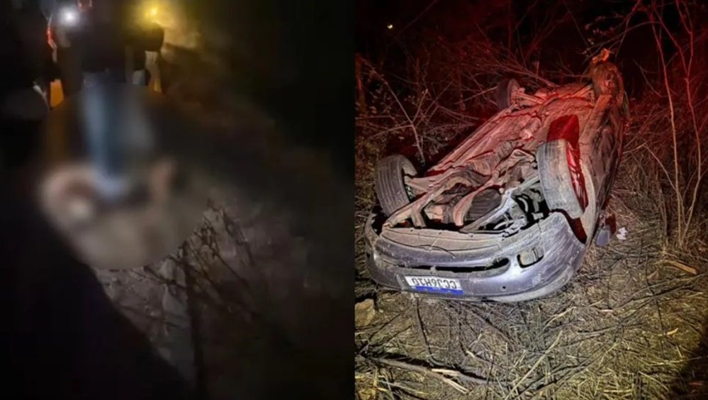 Carro capota em ribanceira e deixa três feridos na PB-293 entre as cidades de Malta e Vista Serrana